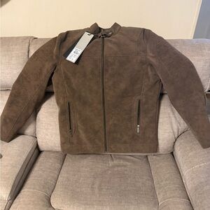 American Breed Men's Brown Suede-Look Zip Jacket